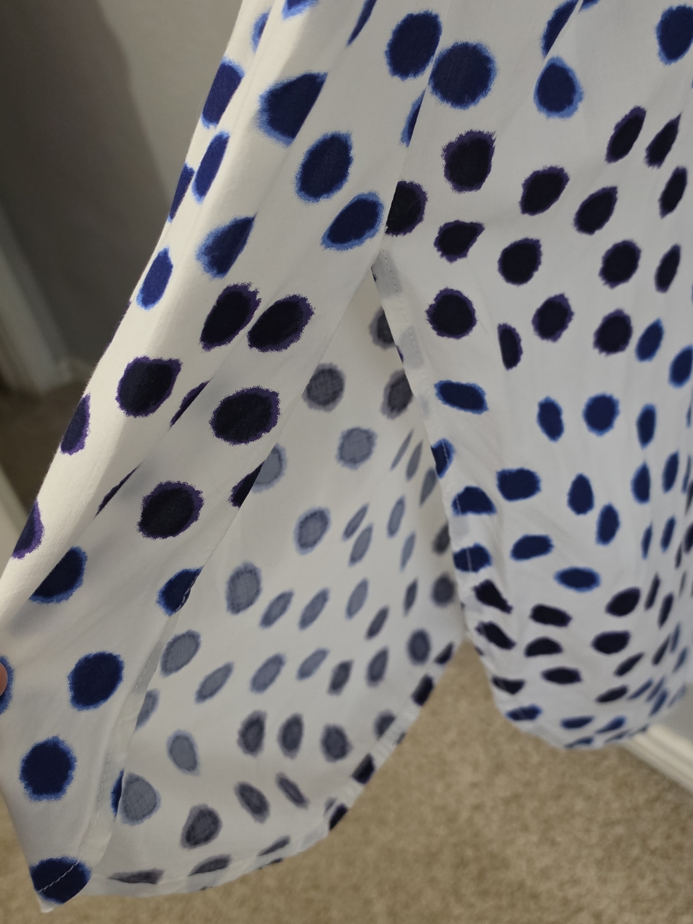 Old Navy White Maxi Dress Watercolor Style Blue Polka Dots Flowy Women XS - Picture 6 of 11